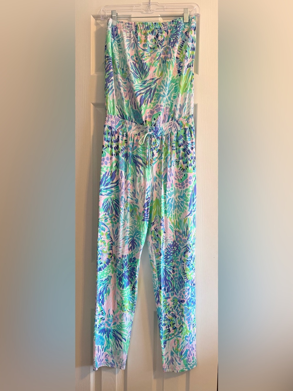 Lilly Pulitzer Pastel Floral Strapless Jumpsuit in Mint, Blue & Pink